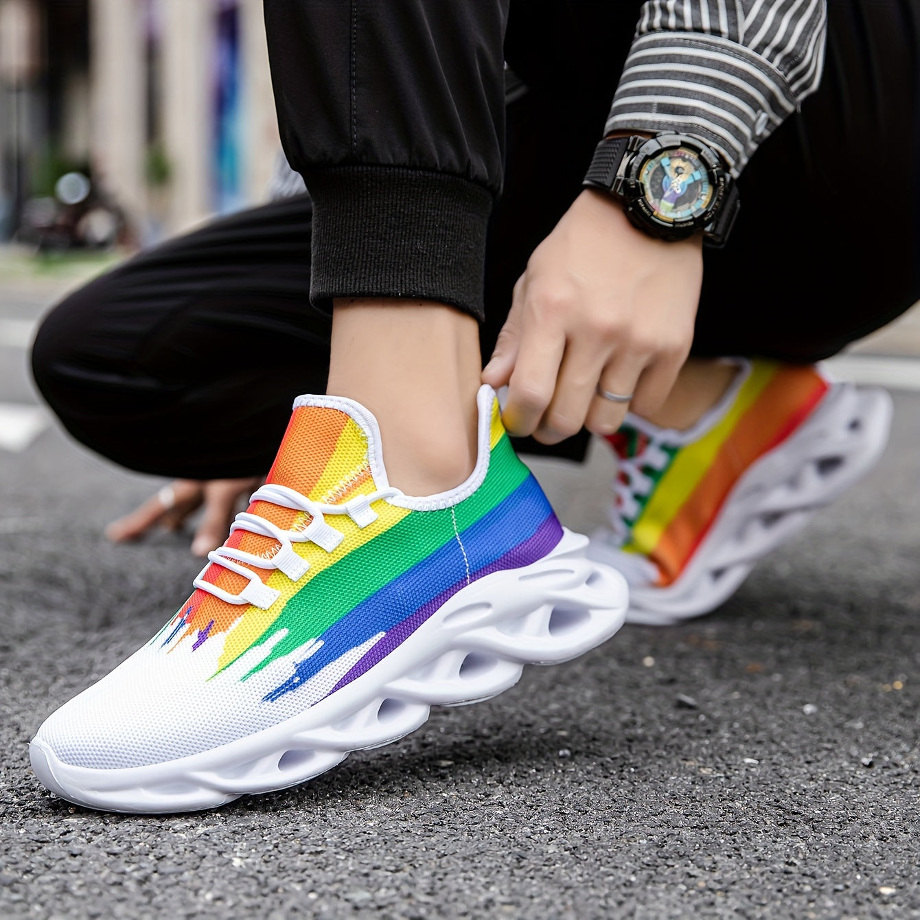 Slip-on Blade Sneakers, Rainbow Color Athletic Shoes